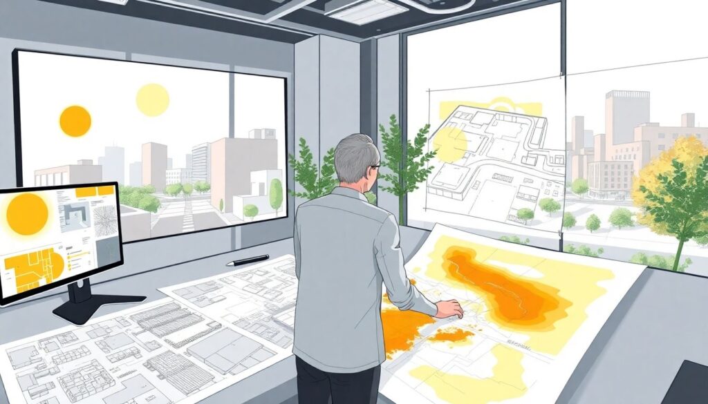 Гармония зелени и строительства в районах - иллюстрация